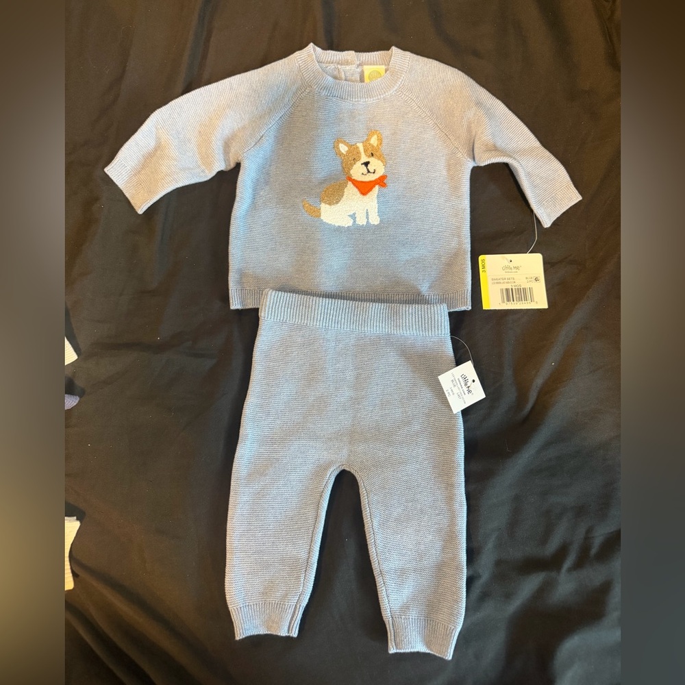 Little Me Blue Set with Dog Design Size 3 Months